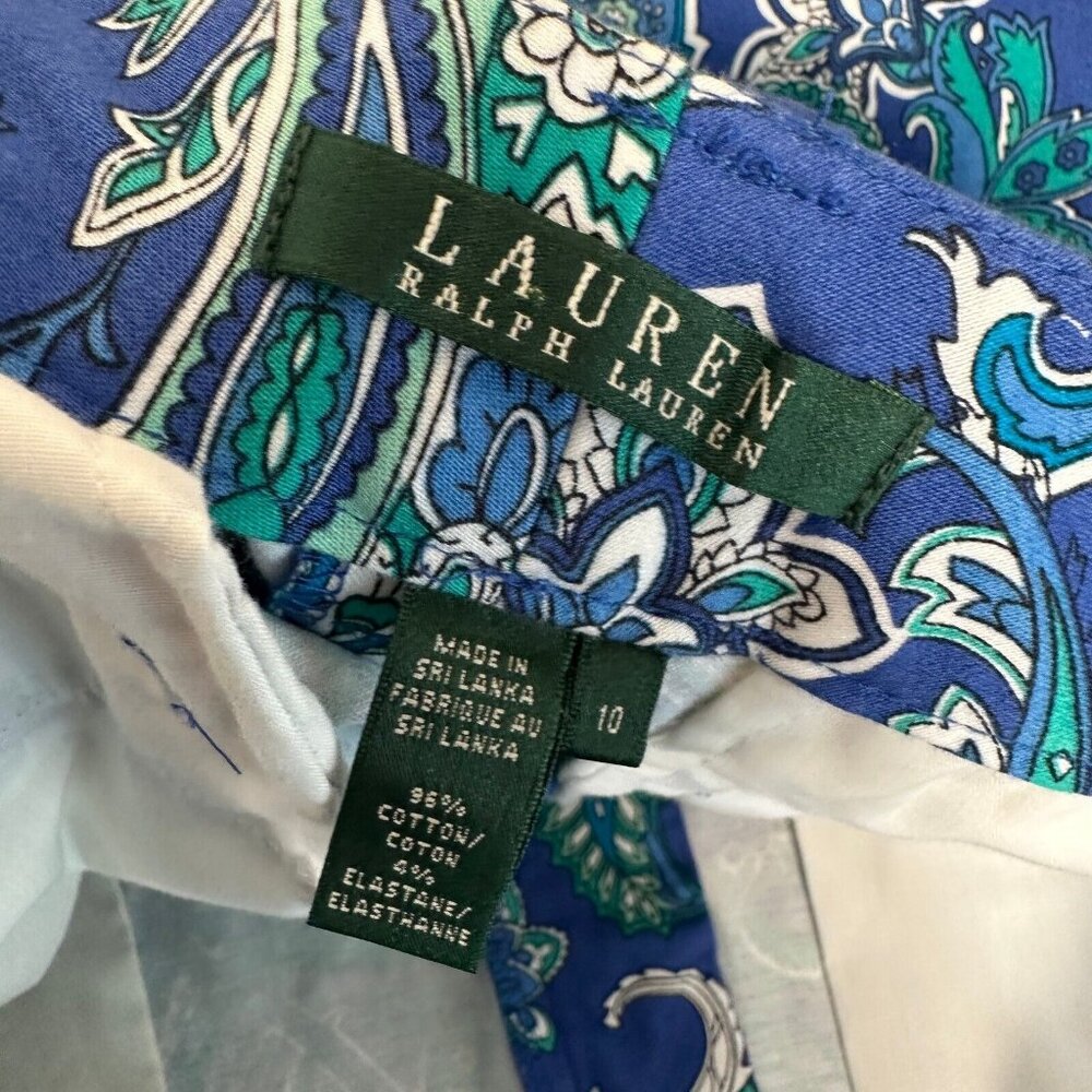 Lauren Ralph Lauren Size 10 Shorts Women Blue Green Paisley Floral Pockets Chino - Picture 2 of 10